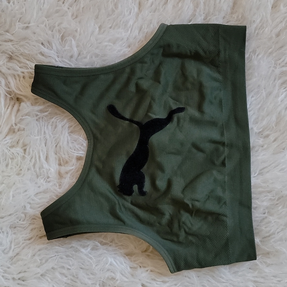 Puma Velvet Big Cat Logo Seamless High Neck Full Coverage Sports Bra Army Green